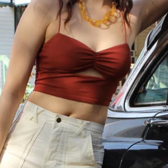 ⭐️🌻 Cutout Cropped Crop Tank Boho Peasant Hippie Deco Hipster Cannon Ribbed Top - Picture 1 of 2